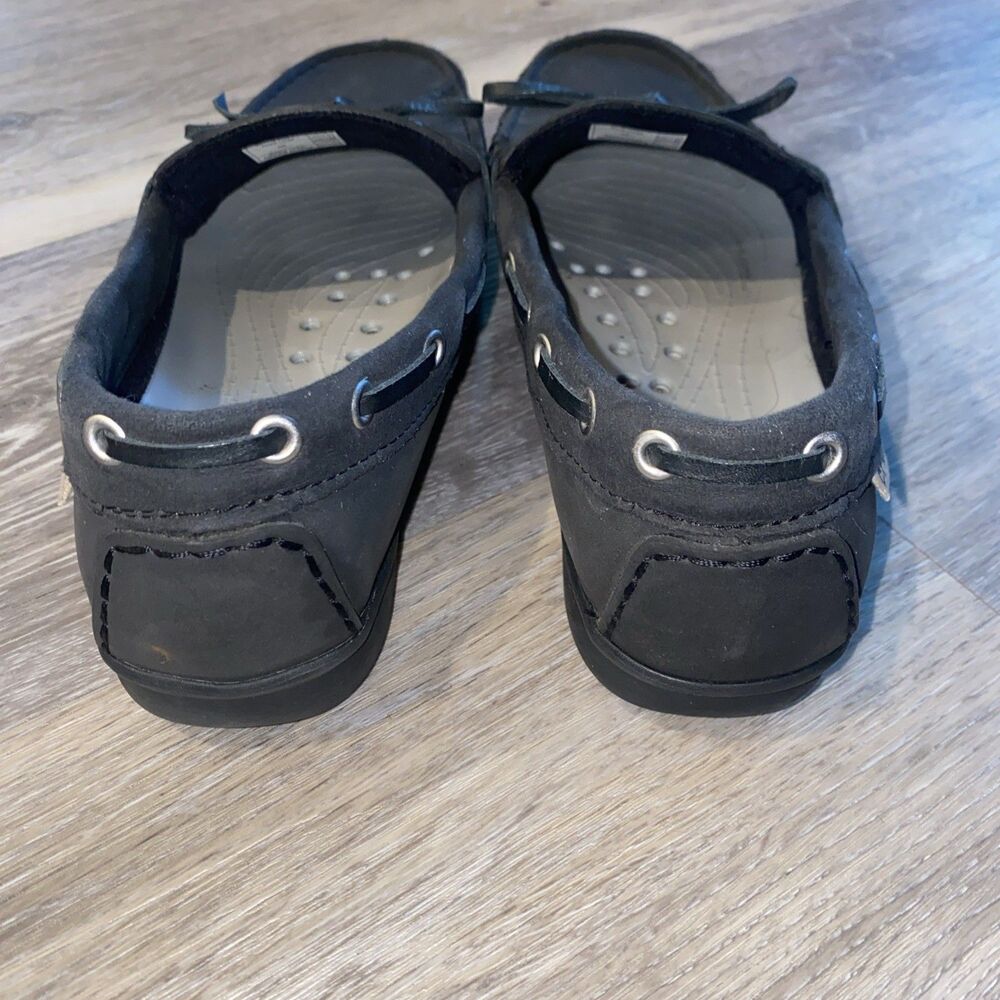 Crocs Shoes Womens W8 Wrap Colorlite Loafer Boat Black Leather Moc Toe - Picture 9 of 14